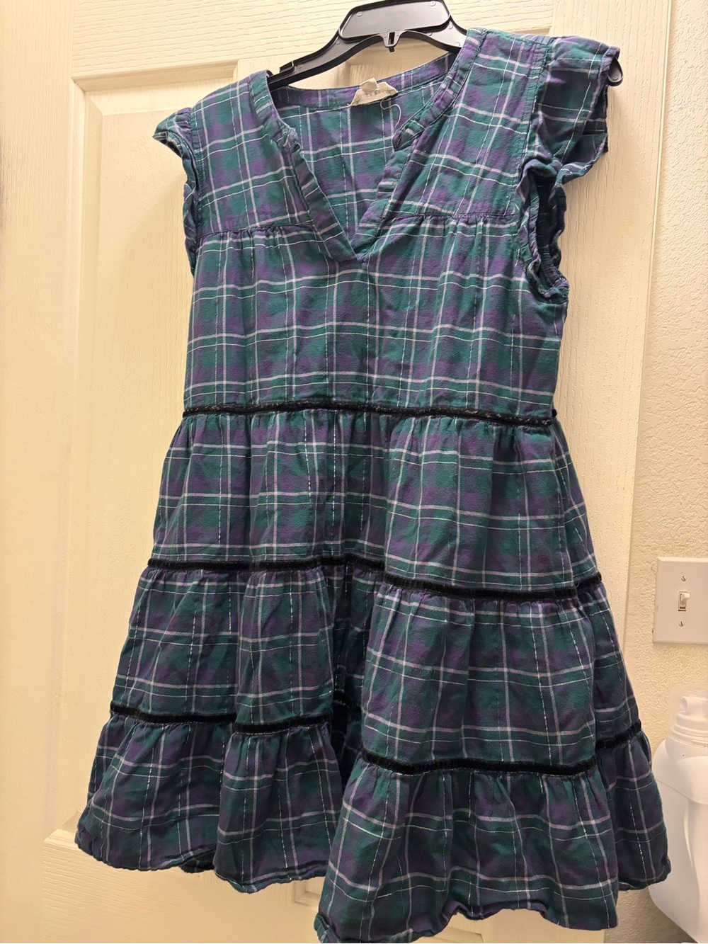 Womens roller rabbit purple green black Plaid Tiered Dress